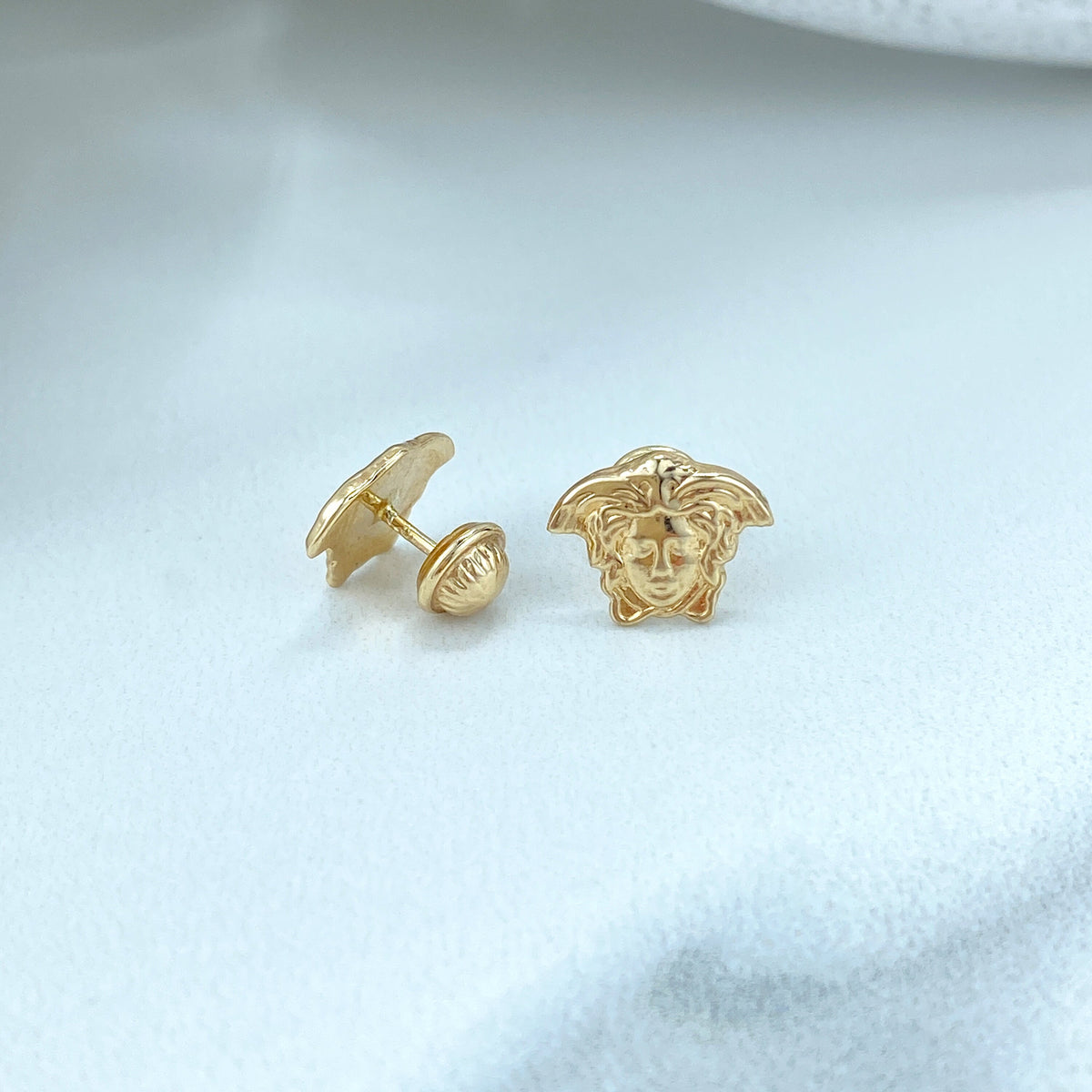 14k Solid Gold Woman Face Shape Stud Earrings, 14k Solid Gold Medusa Head Stud, 14k Solid Yellow Gold Stud, Screw Back Studs, Unisex