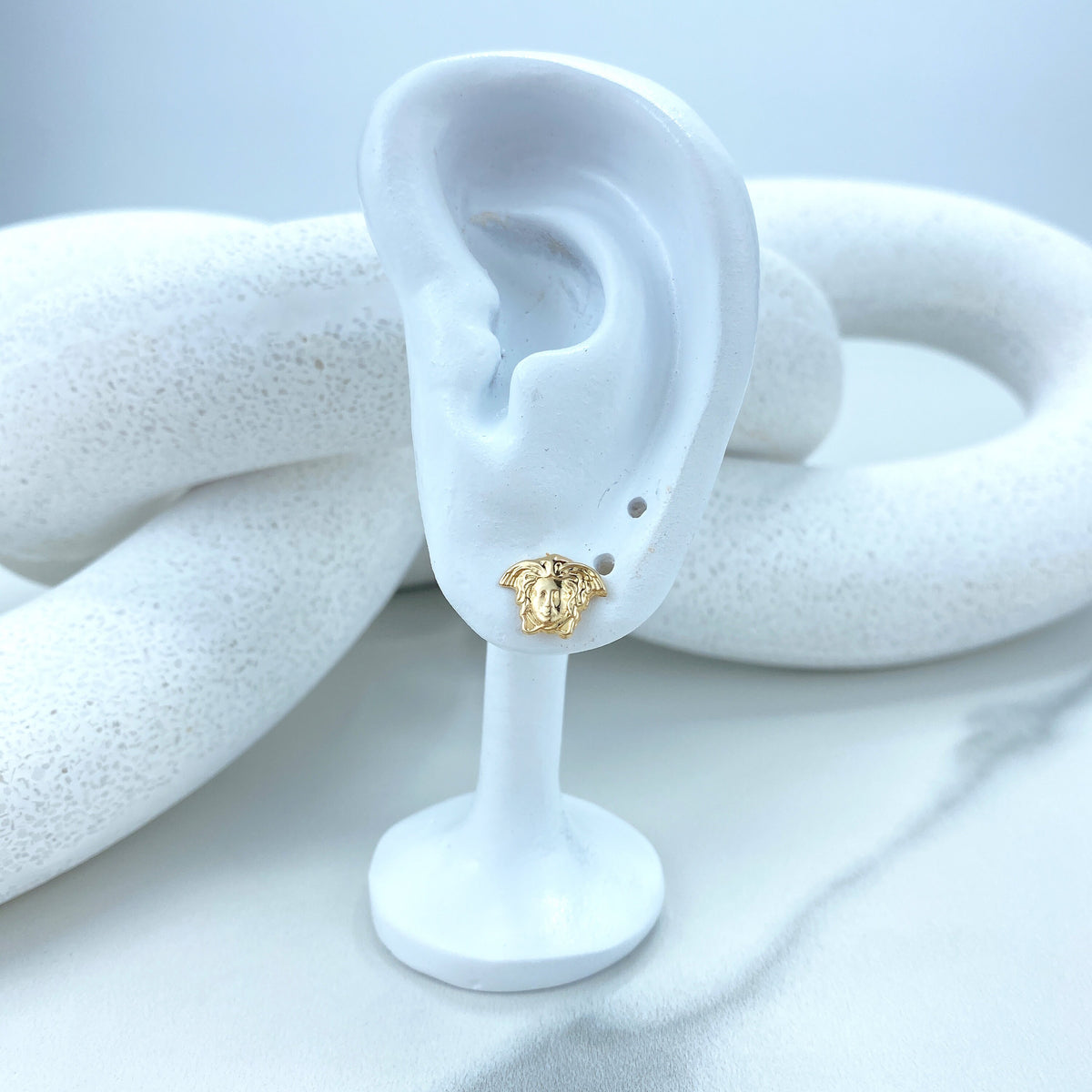 14k Solid Gold Woman Face Shape Stud Earrings, 14k Solid Gold Medusa Head Stud, 14k Solid Yellow Gold Stud, Screw Back Studs, Unisex