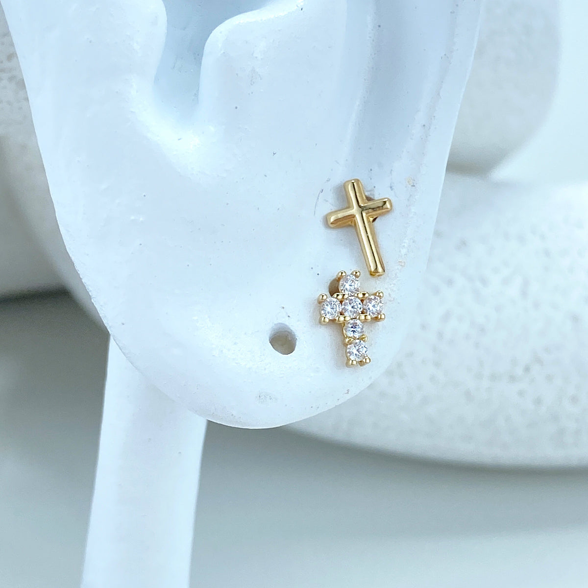 14k Solid Gold Cross Shape Stud Earrings, Polished or featuring Cubic Zirconia, 14k Solid Yellow Gold Cross Stud, Screw Back Studs, Unisex
