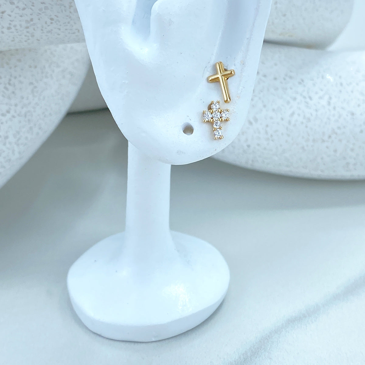 14k Solid Gold Cross Shape Stud Earrings, Polished or featuring Cubic Zirconia, 14k Solid Yellow Gold Cross Stud, Screw Back Studs, Unisex