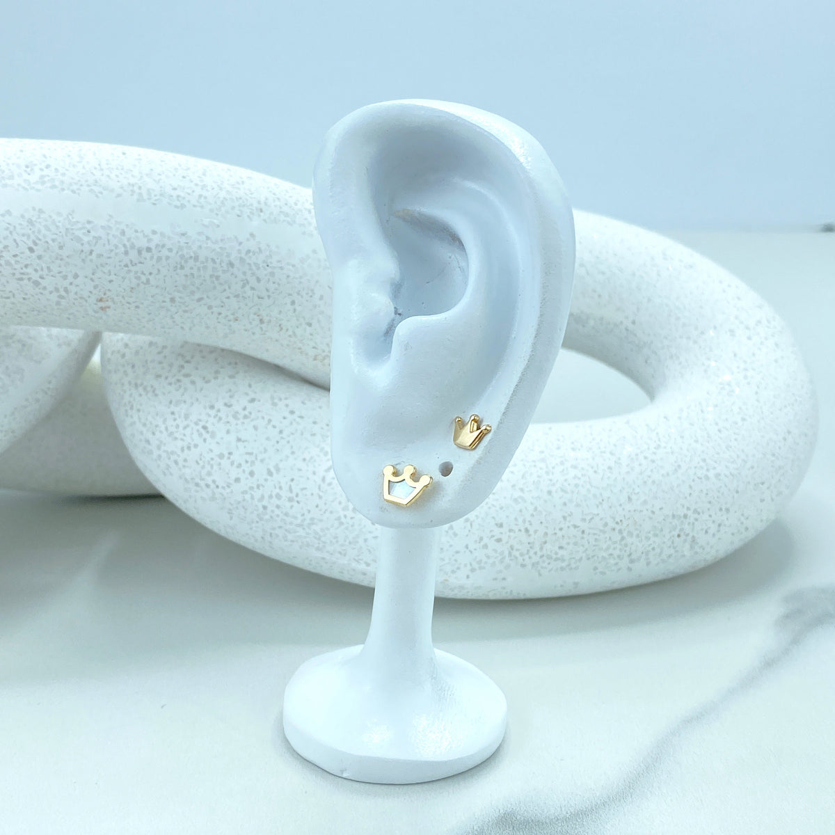 14k Solid Gold Mother of Pearl Crown Stud or Polished Crown Stud Earrings, 14k Solid Yellow Gold Stud, Screw Back Studs, Unisex
