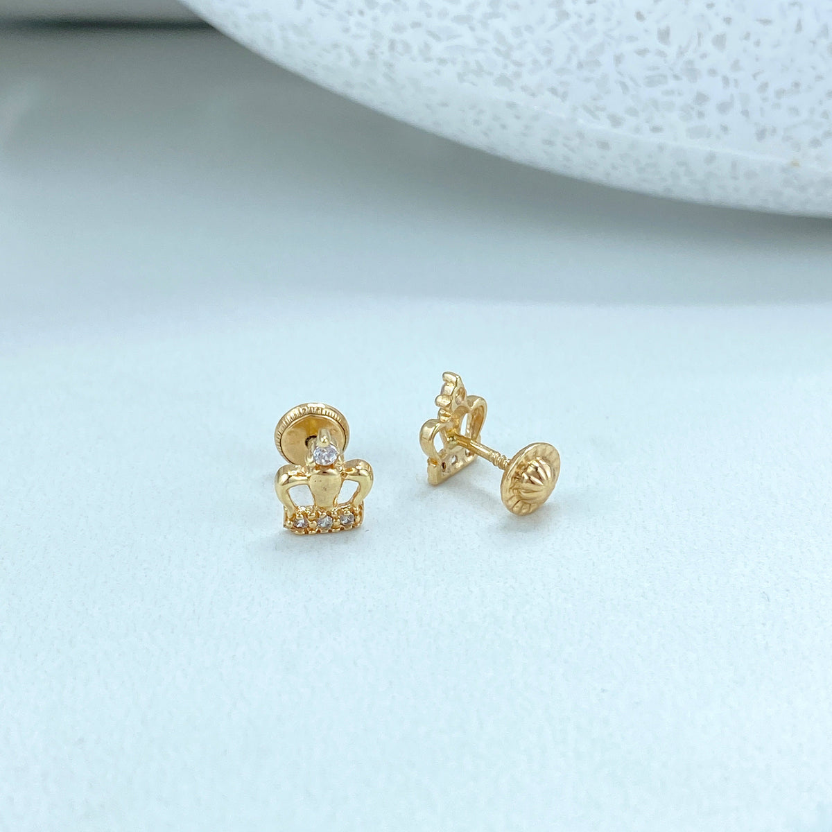 14k Solid Gold Crown Stud Earrings, Gold Crown or featuring Cubic Zirconia Crown, 14k Solid Yellow Gold Stud, Screw Back Studs, Unisex