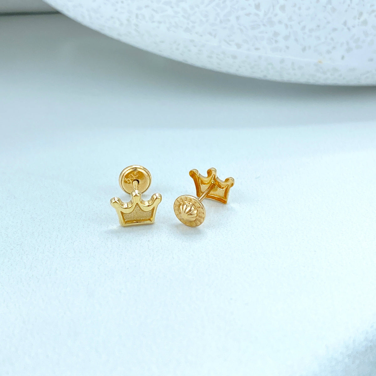 14k Solid Gold Crown Stud Earrings, Gold Crown or featuring Cubic Zirconia Crown, 14k Solid Yellow Gold Stud, Screw Back Studs, Unisex