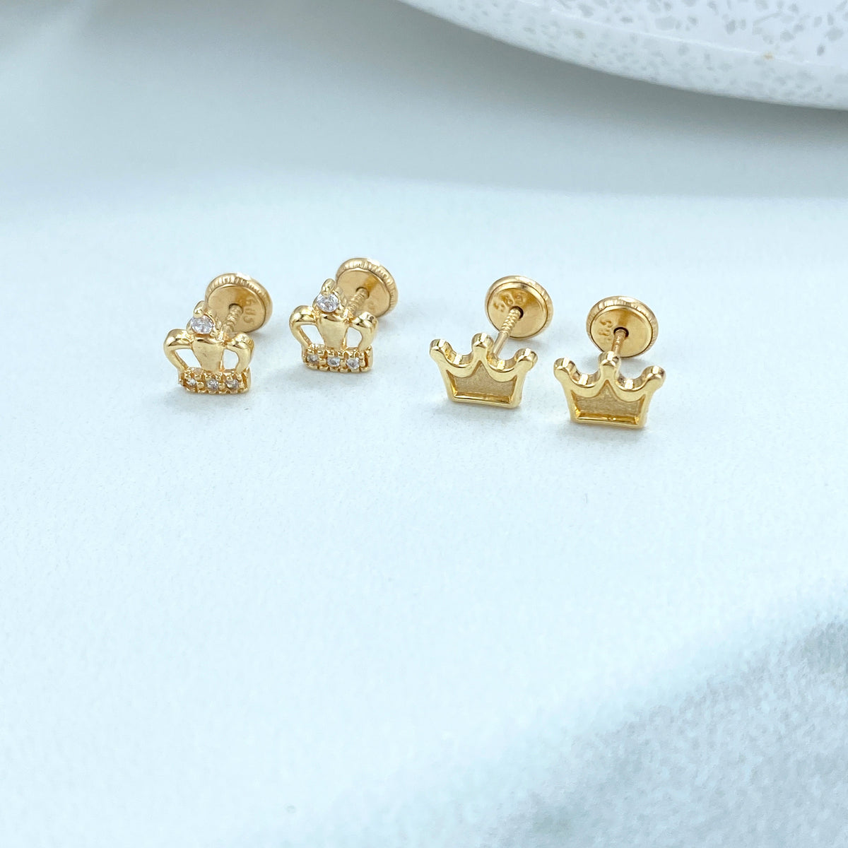 14k Solid Gold Crown Stud Earrings, Gold Crown or featuring Cubic Zirconia Crown, 14k Solid Yellow Gold Stud, Screw Back Studs, Unisex