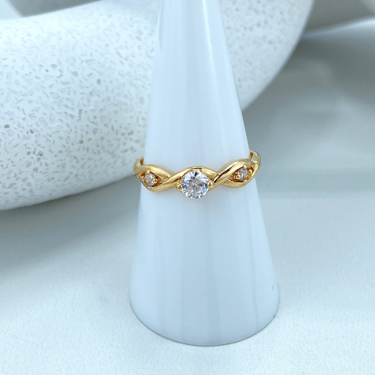 14k Solid Gold Solitaire Ring featuring Cubic Zirconia, 14K Solid Gold Twisted Style with Zirconia Ring (Inside Stamped)
