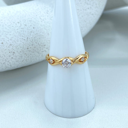 14k Solid Gold Solitaire Ring featuring Cubic Zirconia, 14K Solid Gold Twisted Style with Zirconia Ring (Inside Stamped)