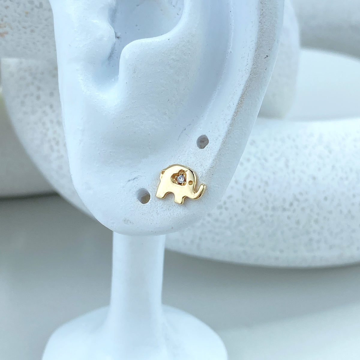 14k Solid Gold Elephant Stud Earrings, 14k Solid Yellow Gold Elephant Stud featuring Cubic Zirconia Stud, Screw Back Studs, Unisex