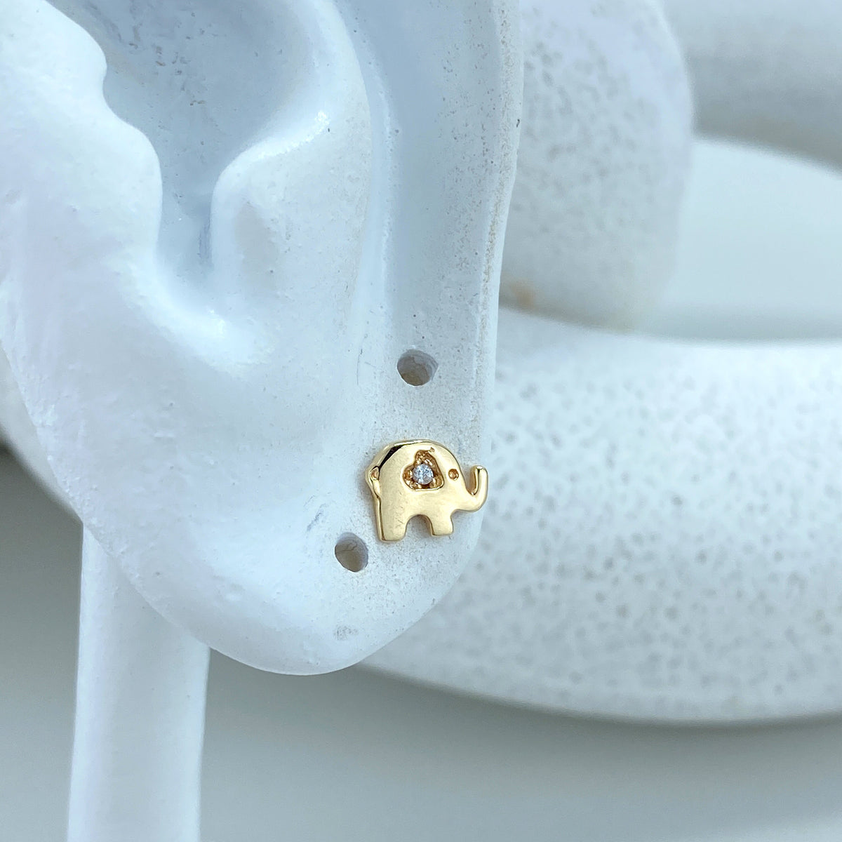 14k Solid Gold Elephant Stud Earrings, 14k Solid Yellow Gold Elephant Stud featuring Cubic Zirconia Stud, Screw Back Studs, Unisex