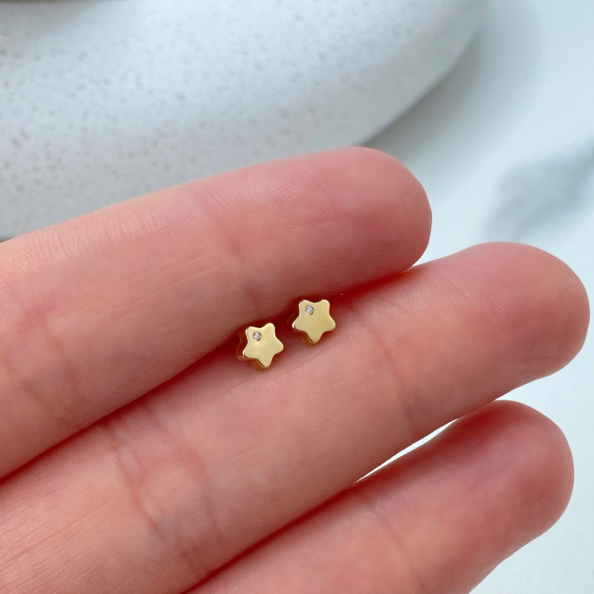 14k Solid Gold Polished Heart Stud Earrings or Star with Cubic Zirconia Stud Earrings, 14k Solid Yellow Gold CZ Stud Earrings, Screw Back