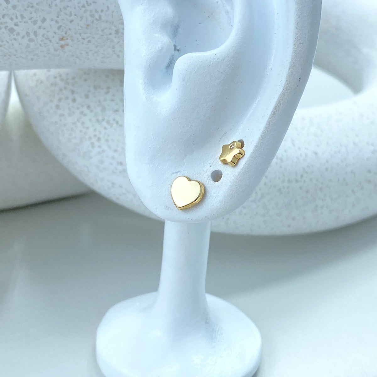 14k Solid Gold Polished Heart Stud Earrings or Star with Cubic Zirconia Stud Earrings, 14k Solid Yellow Gold CZ Stud Earrings, Screw Back
