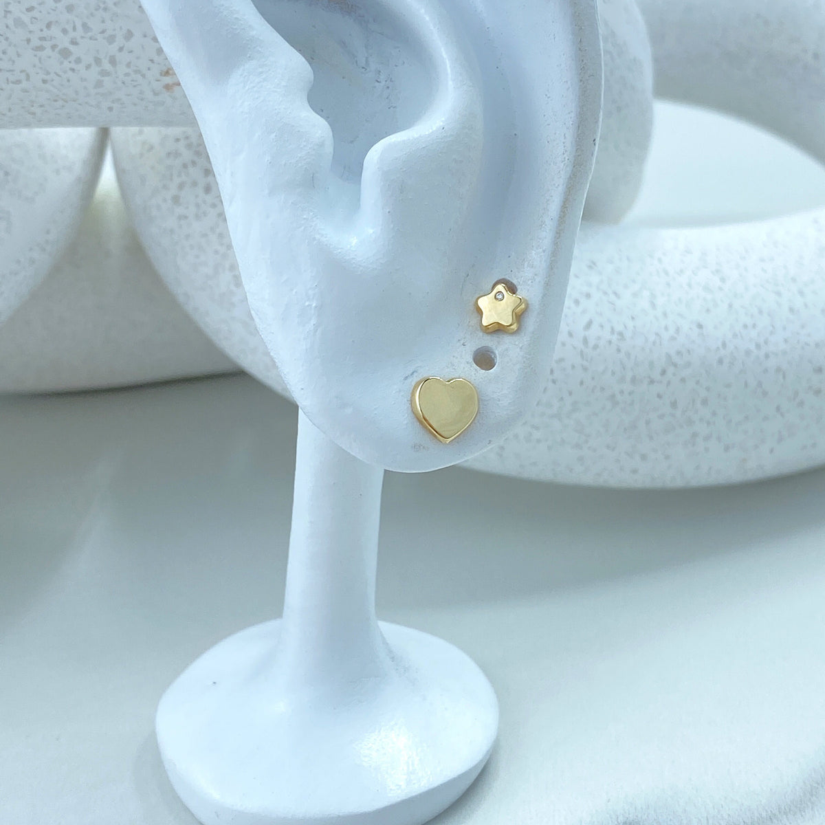 14k Solid Gold Polished Heart Stud Earrings or Star with Cubic Zirconia Stud Earrings, 14k Solid Yellow Gold CZ Stud Earrings, Screw Back