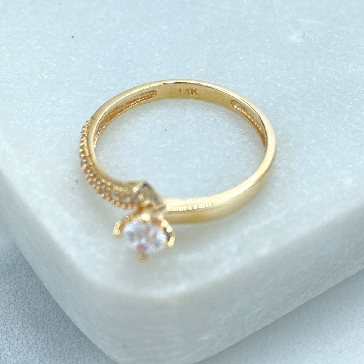 14k Solid Gold Solitaire Ring featuring Cubic Zirconia, 14k Solid Gold Wedding Engagement Solitaire Ring (Inside Stamped)