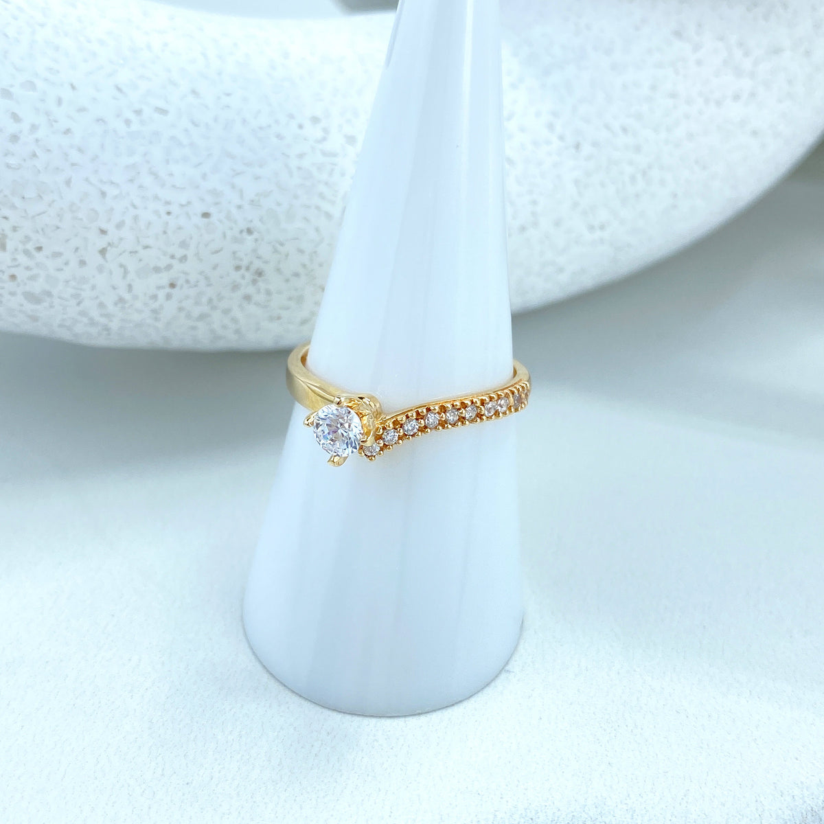 14k Solid Gold Solitaire Ring featuring Cubic Zirconia, 14k Solid Gold Wedding Engagement Solitaire Ring (Inside Stamped)