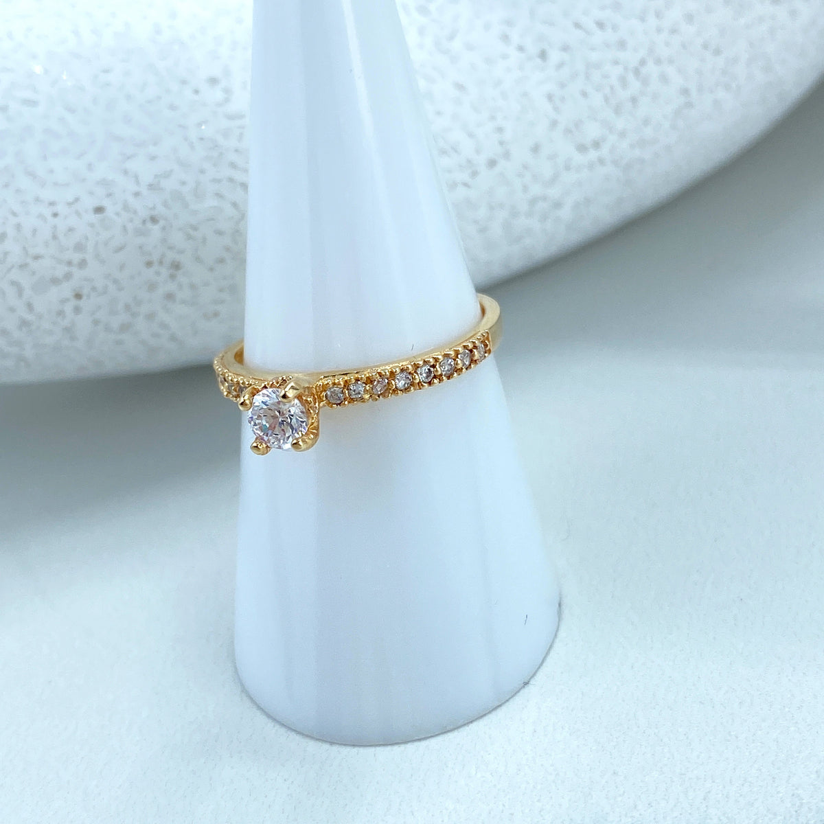 14k Solid Gold Solitaire Ring featuring Cubic Zirconia, 14k Solid Gold Wedding Engagement Solitaire Ring (Inside Stamped)