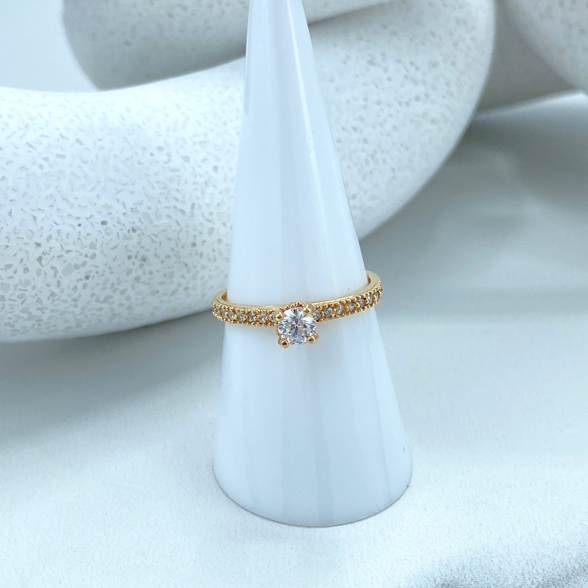 14k Solid Gold Solitaire Ring featuring Cubic Zirconia, 14k Solid Gold Wedding Engagement Solitaire Ring (Inside Stamped)