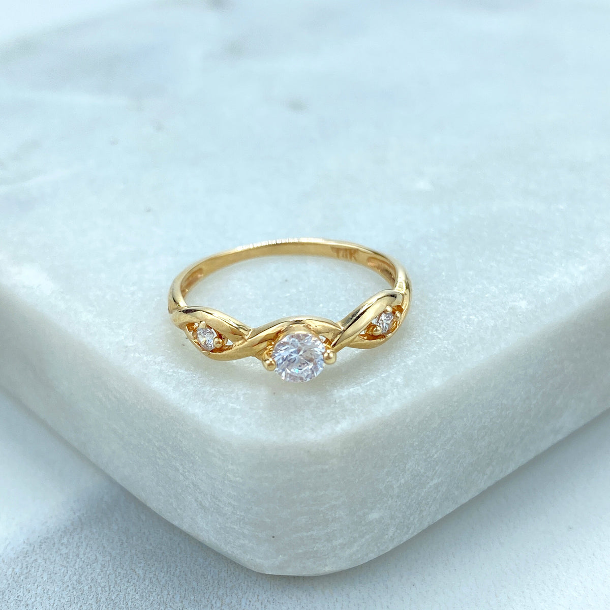 14k Solid Gold Solitaire Ring featuring Cubic Zirconia, 14K Solid Gold Twisted Style with Zirconia Ring (Inside Stamped)