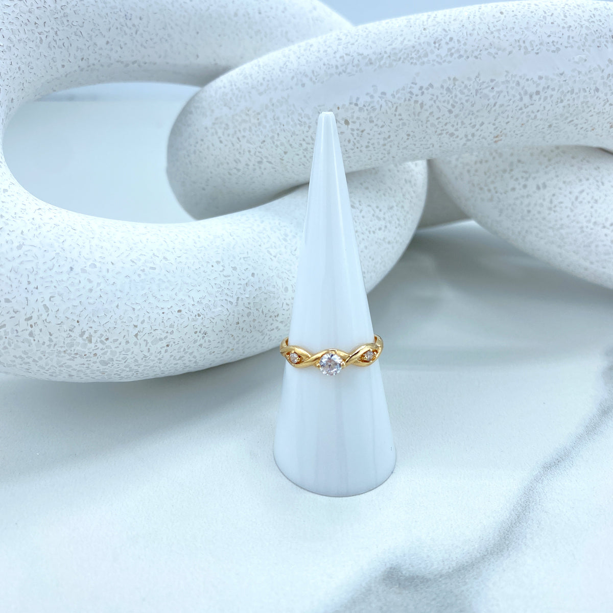14k Solid Gold Solitaire Ring featuring Cubic Zirconia, 14K Solid Gold Twisted Style with Zirconia Ring (Inside Stamped)