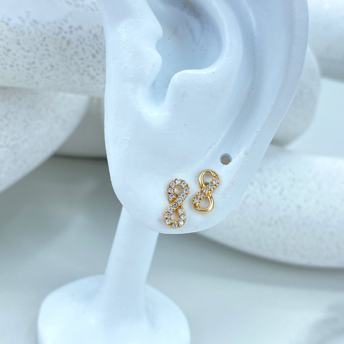 14k Solid Gold Infinity Stud Earrings featuring Cubic Zirconia, 14k Solid Gold CZ Stud, 14k Solid Yellow Gold Stud, Screw Back Studs, Unisex