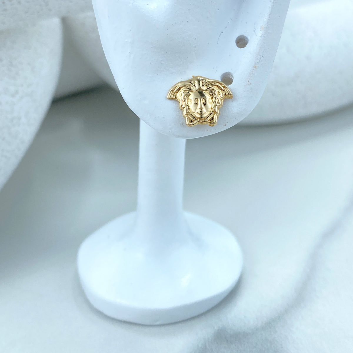 14k Solid Gold Woman Face Shape Stud Earrings, 14k Solid Gold Medusa Head Stud, 14k Solid Yellow Gold Stud, Screw Back Studs, Unisex