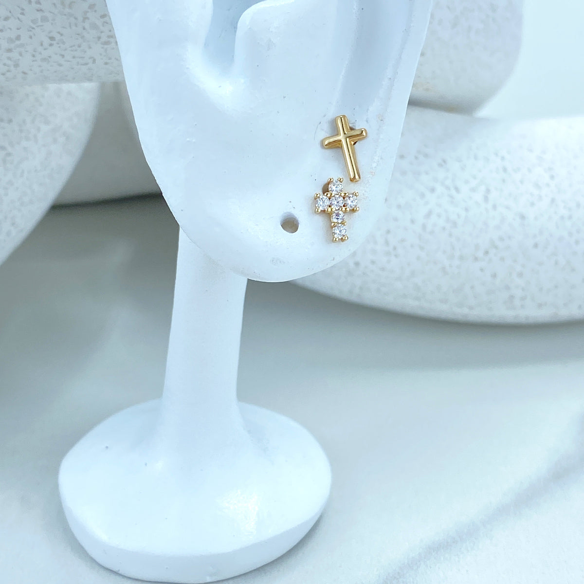 14k Solid Gold Cross Shape Stud Earrings, Polished or featuring Cubic Zirconia, 14k Solid Yellow Gold Cross Stud, Screw Back Studs, Unisex