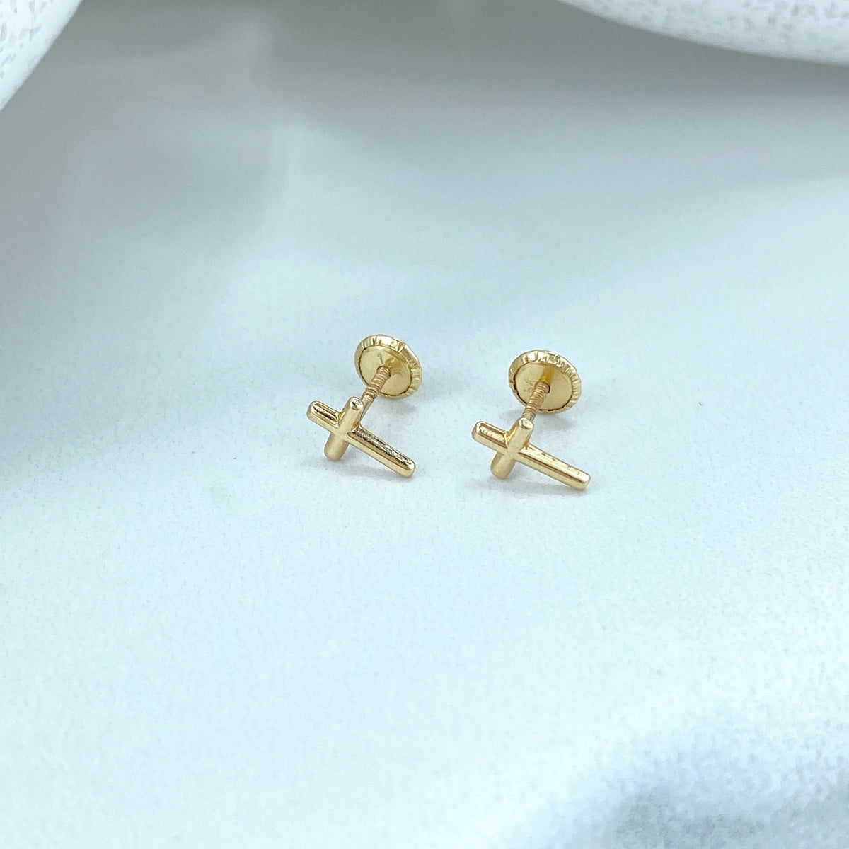 14k Solid Gold Cross Shape Stud Earrings, Polished or featuring Cubic Zirconia, 14k Solid Yellow Gold Cross Stud, Screw Back Studs, Unisex