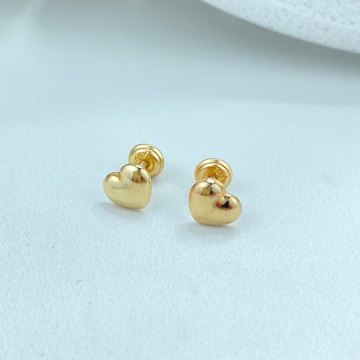 14k Solid Gold Heart Stud Earrings, 14k Solid Yellow Gold Puffed Polished Stud Earrings, Screw Back Studs, Unisex
