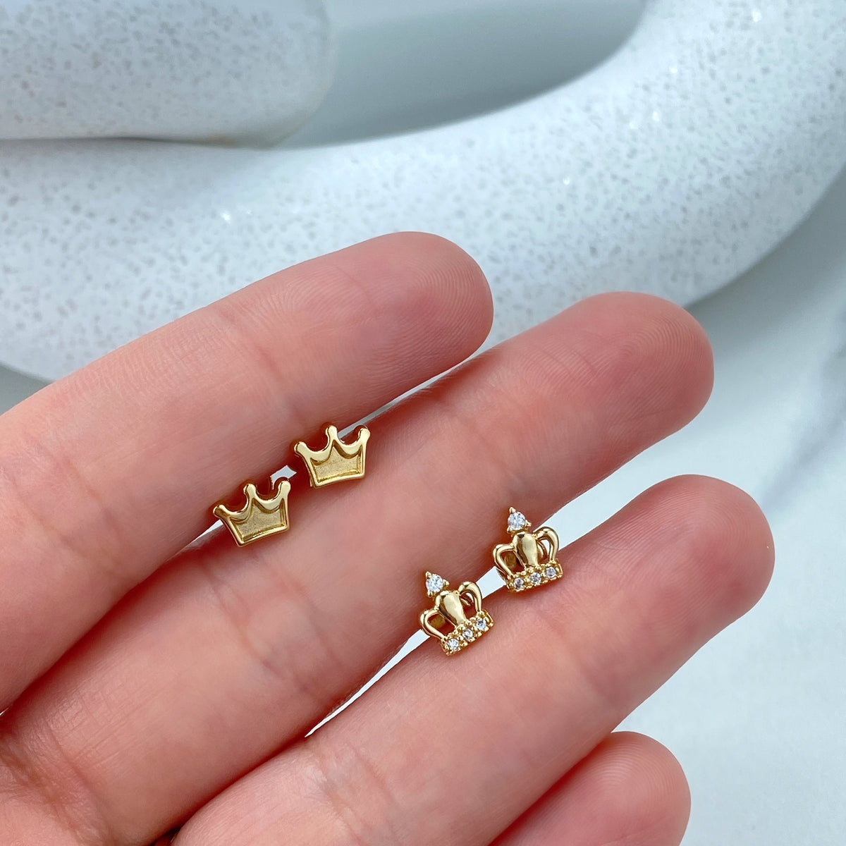 14k Solid Gold Crown Stud Earrings, Gold Crown or featuring Cubic Zirconia Crown, 14k Solid Yellow Gold Stud, Screw Back Studs, Unisex