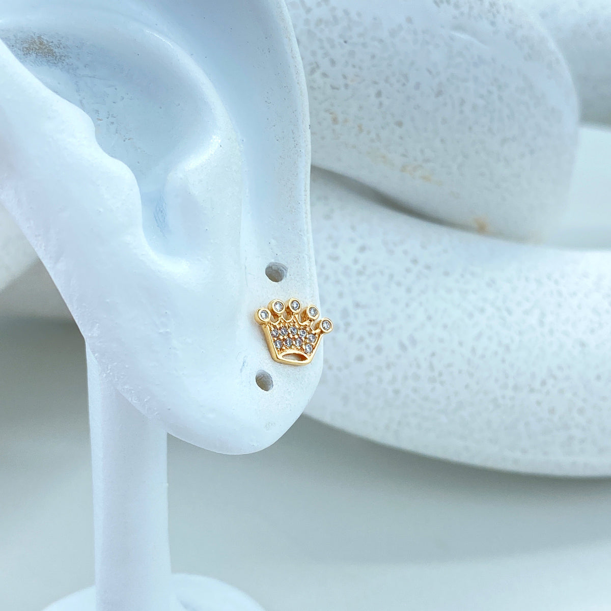 14k Solid Gold Crown Stud Earring featuring Cubic Zirconia, 14k Solid Yellow Gold Crown Shape Stud, Screw Back Studs, Unisex