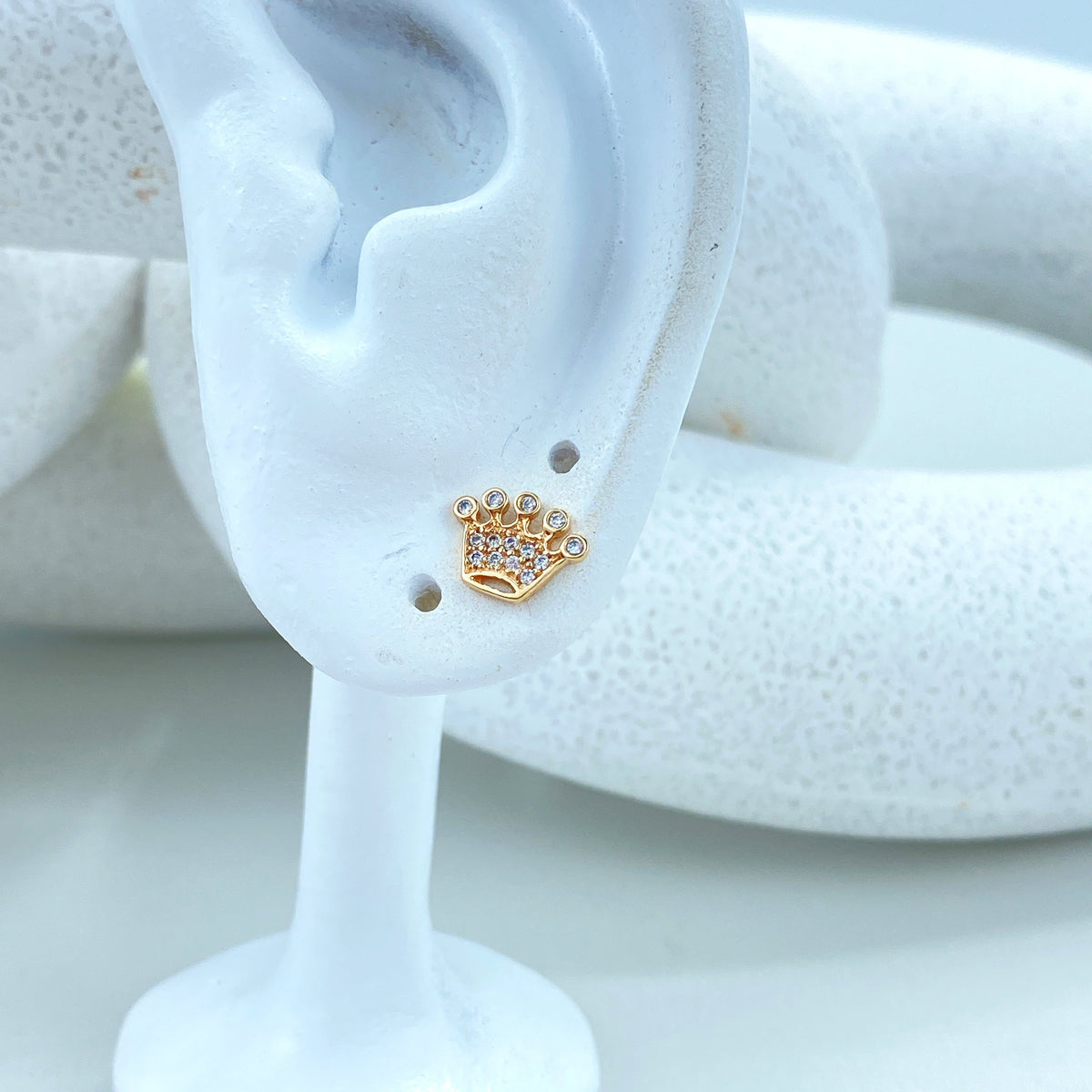 14k Solid Gold Crown Stud Earring featuring Cubic Zirconia, 14k Solid Yellow Gold Crown Shape Stud, Screw Back Studs, Unisex