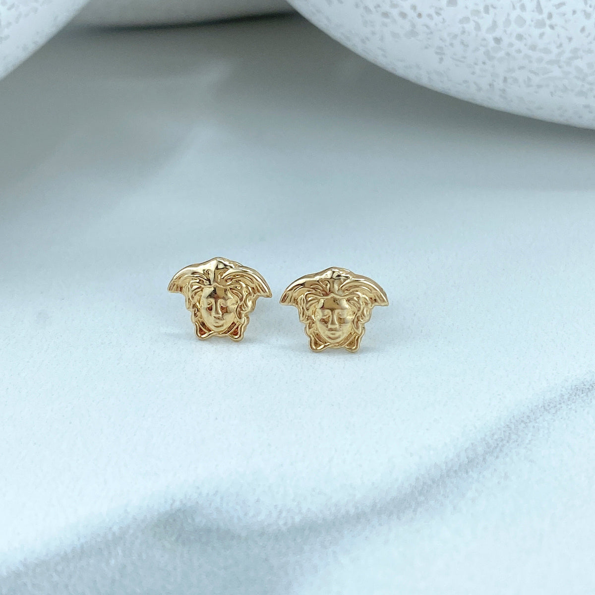 14k Solid Gold Woman Face Shape Stud Earrings, 14k Solid Gold Medusa Head Stud, 14k Solid Yellow Gold Stud, Screw Back Studs, Unisex