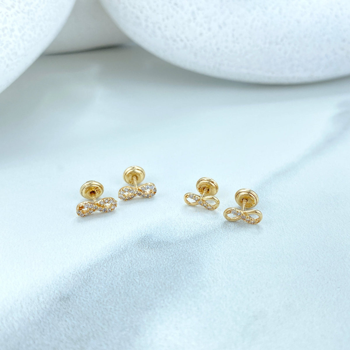 14k Solid Gold Infinity Stud Earrings featuring Cubic Zirconia, 14k Solid Gold CZ Stud, 14k Solid Yellow Gold Stud, Screw Back Studs, Unisex