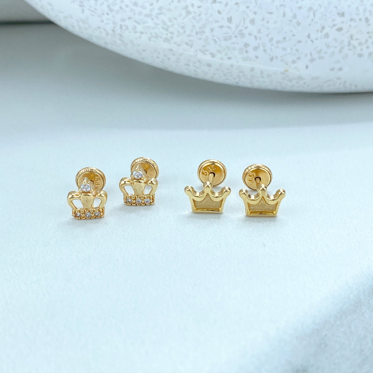 14k Solid Gold Crown Stud Earrings, Gold Crown or featuring Cubic Zirconia Crown, 14k Solid Yellow Gold Stud, Screw Back Studs, Unisex