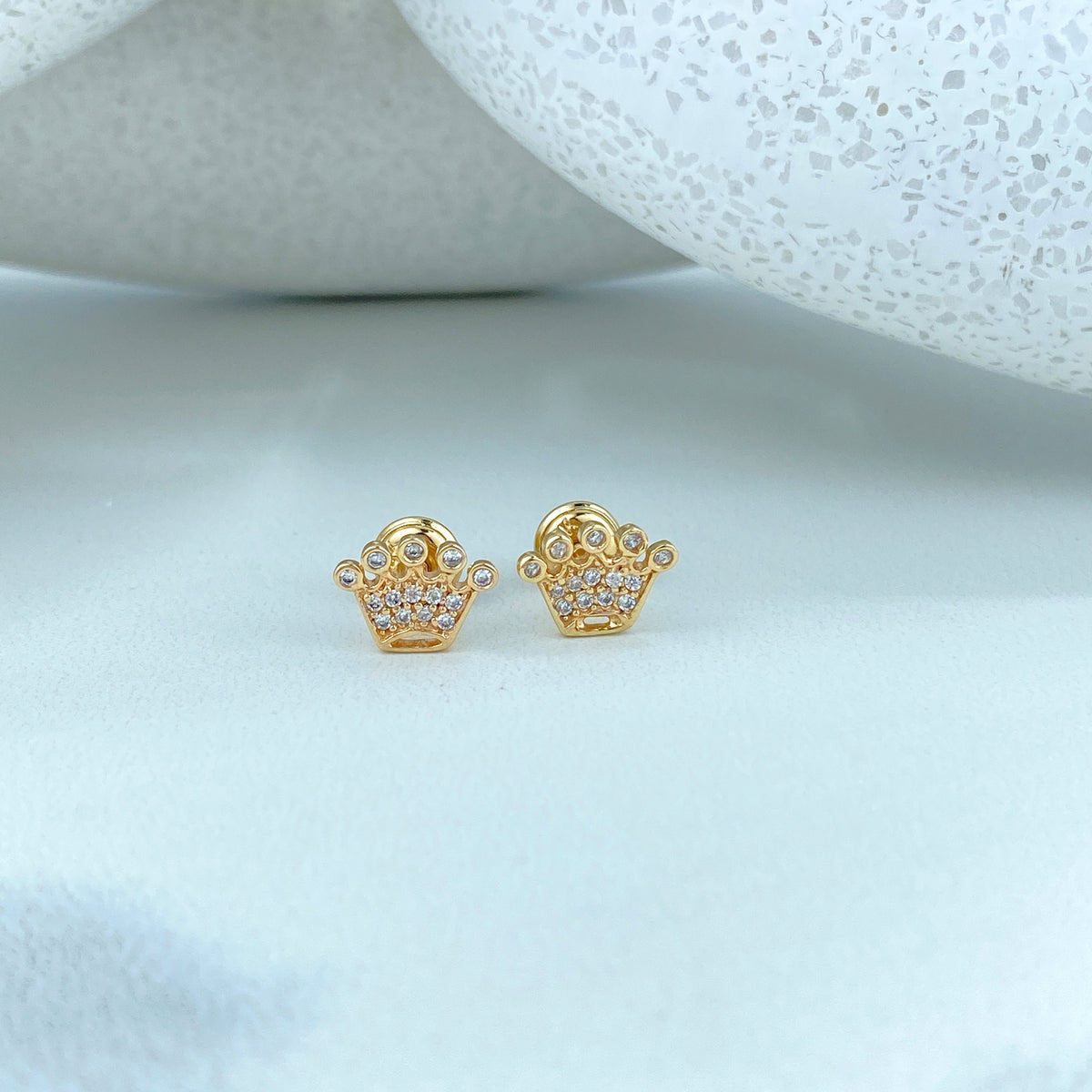 14k Solid Gold Crown Stud Earring featuring Cubic Zirconia, 14k Solid Yellow Gold Crown Shape Stud, Screw Back Studs, Unisex