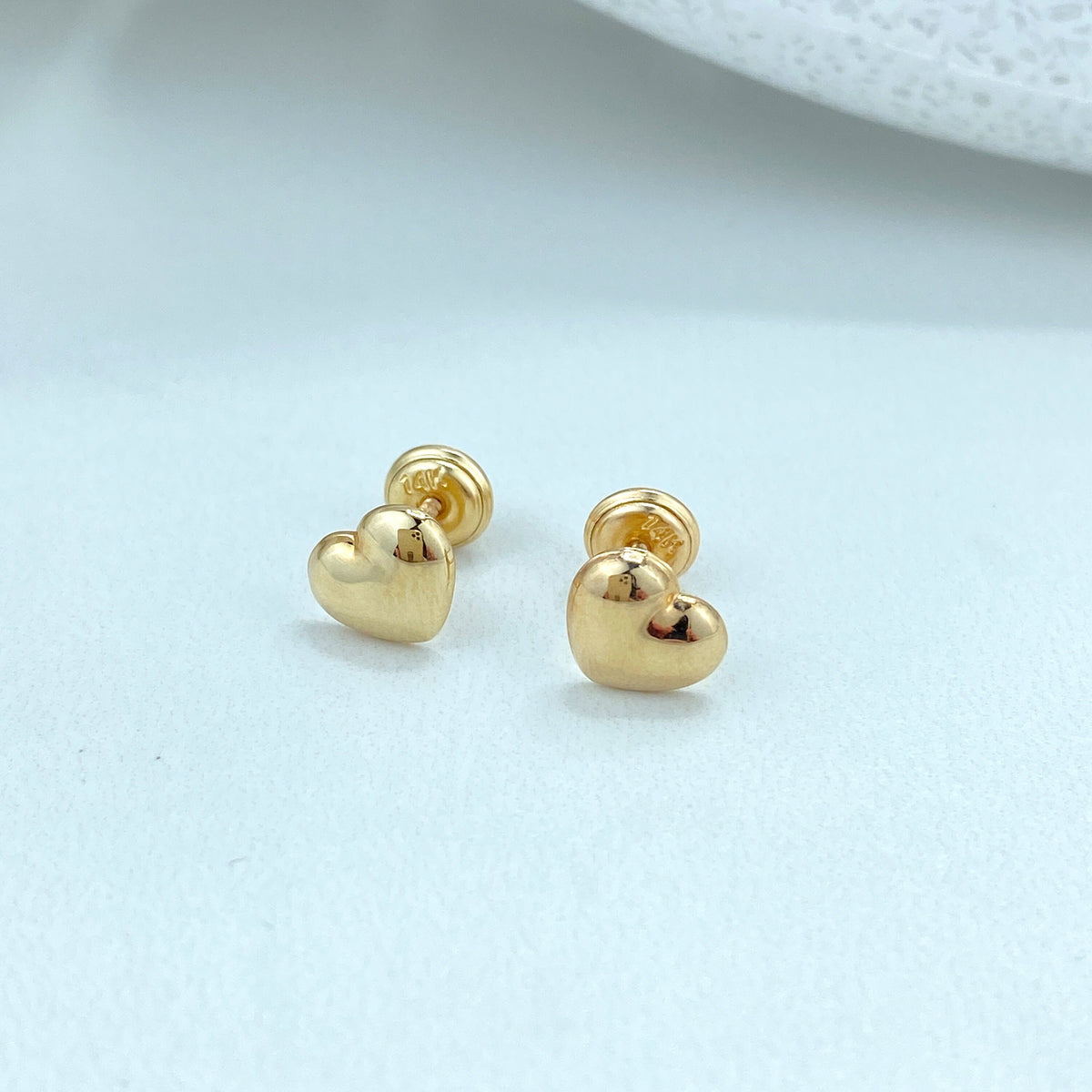 14k Solid Gold Heart Stud Earrings, 14k Solid Yellow Gold Puffed Polished Stud Earrings, Screw Back Studs, Unisex