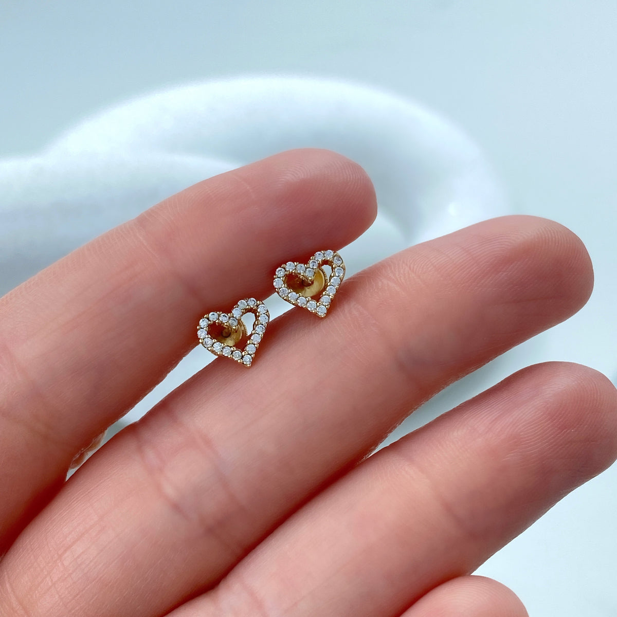 14k Solid Gold Heart Shape Stud Earrings featuring Cubic Zirconia, 14k Solid Yellow Gold CZ Heart Stud Earrings, Screw Back, Tiny Studs