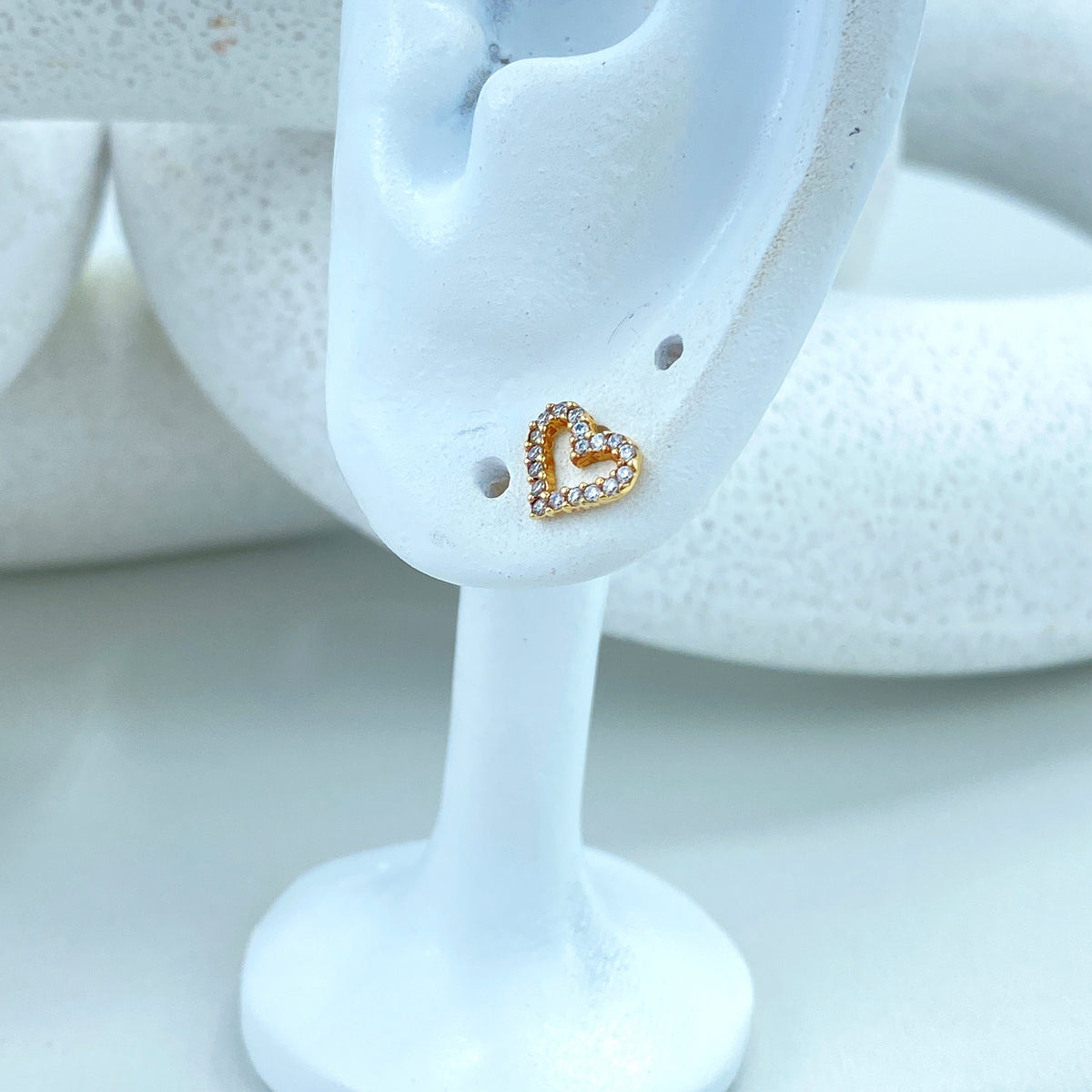 14k Solid Gold Heart Shape Stud Earrings featuring Cubic Zirconia, 14k Solid Yellow Gold CZ Heart Stud Earrings, Screw Back, Tiny Studs