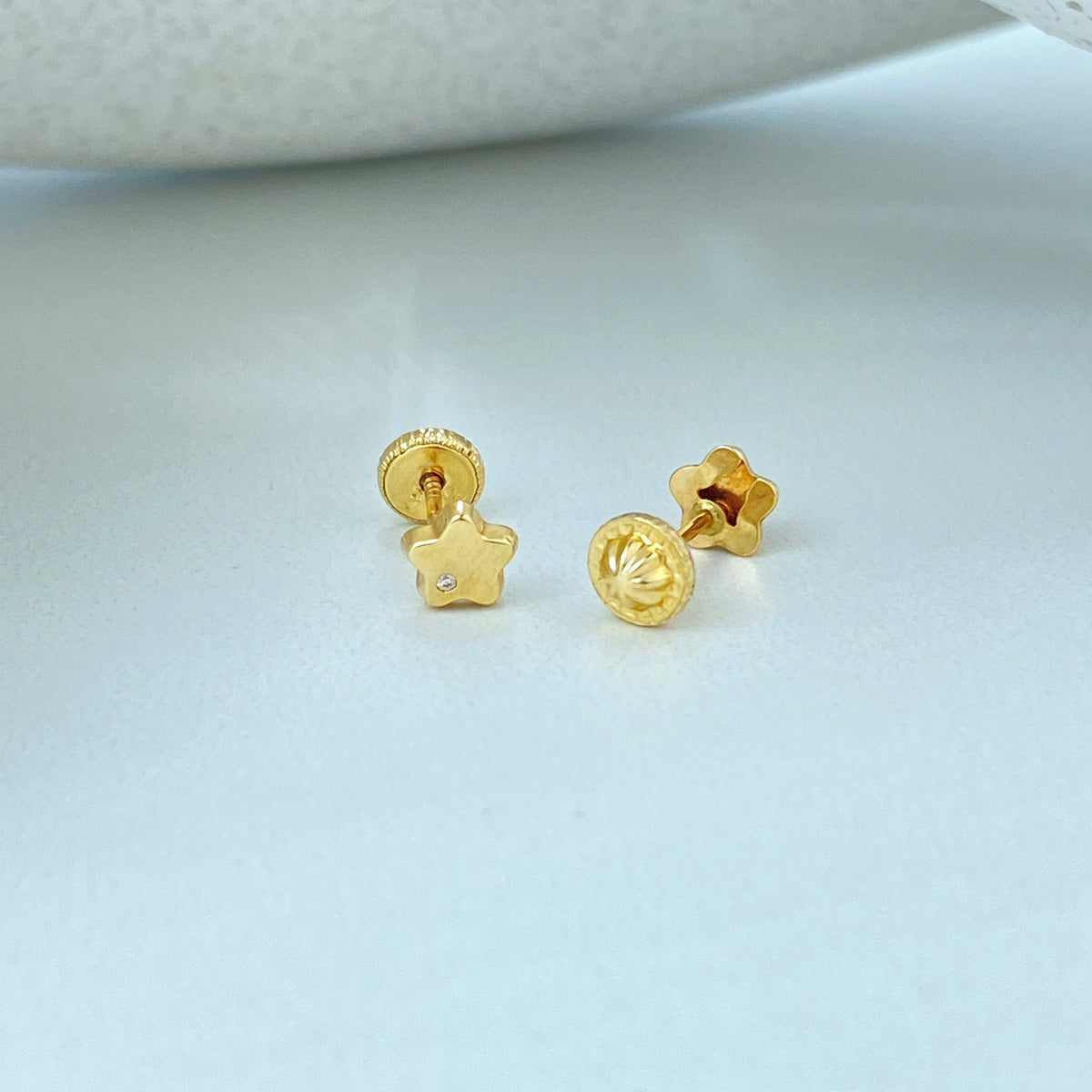 14k Solid Gold Polished Heart Stud Earrings or Star with Cubic Zirconia Stud Earrings, 14k Solid Yellow Gold CZ Stud Earrings, Screw Back