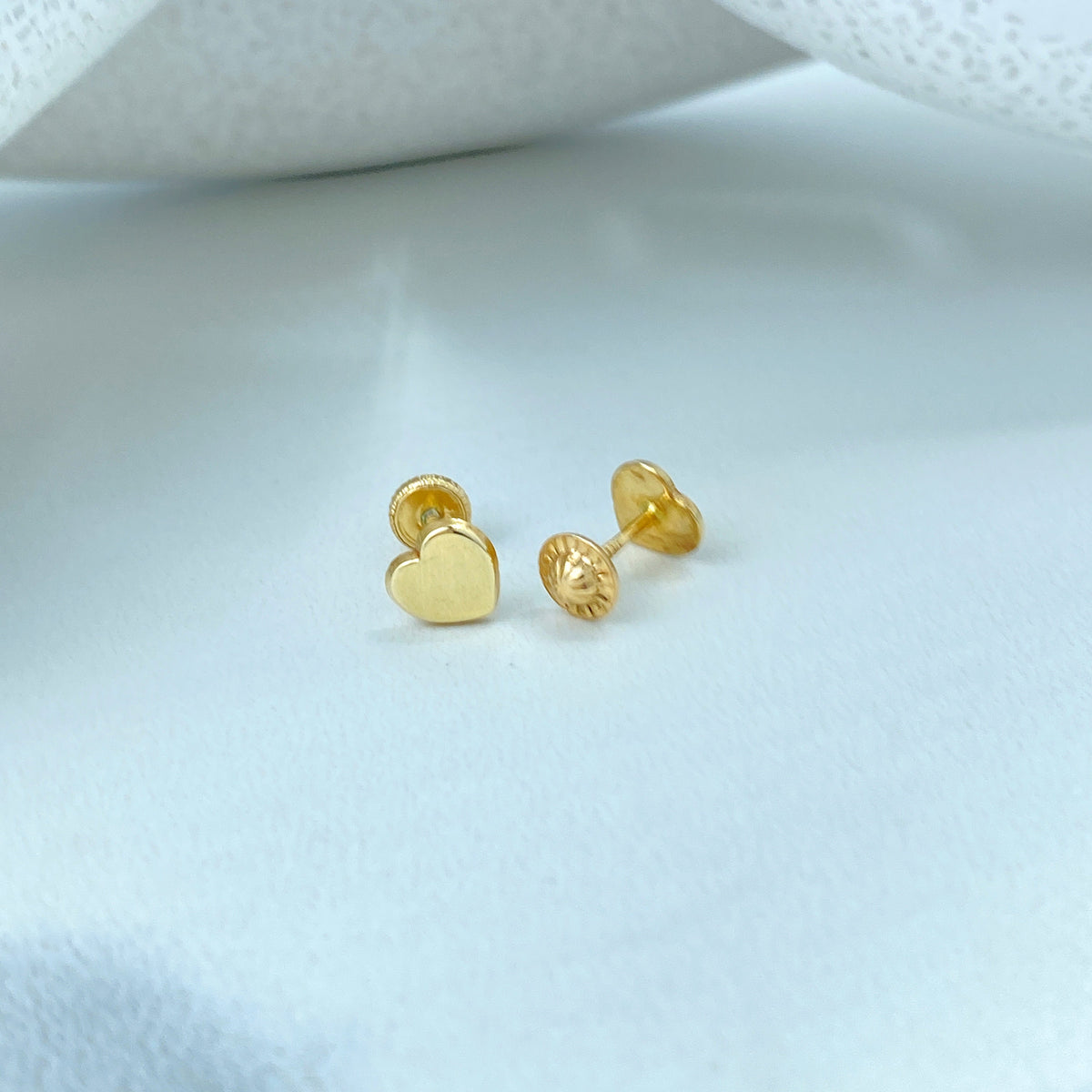 14k Solid Gold Polished Heart Stud Earrings or Star with Cubic Zirconia Stud Earrings, 14k Solid Yellow Gold CZ Stud Earrings, Screw Back