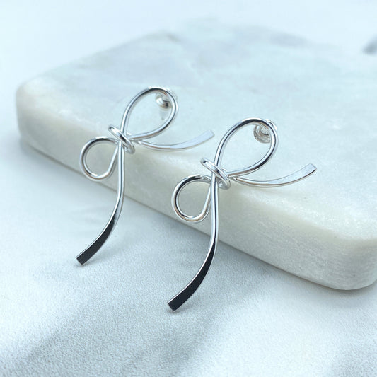 Silver Filled Ribbon Bow Shape Post Earrings, Bow Ribbon Knot Stud Earrings, Trendy Bow Earrings, Wholesale Jewelry