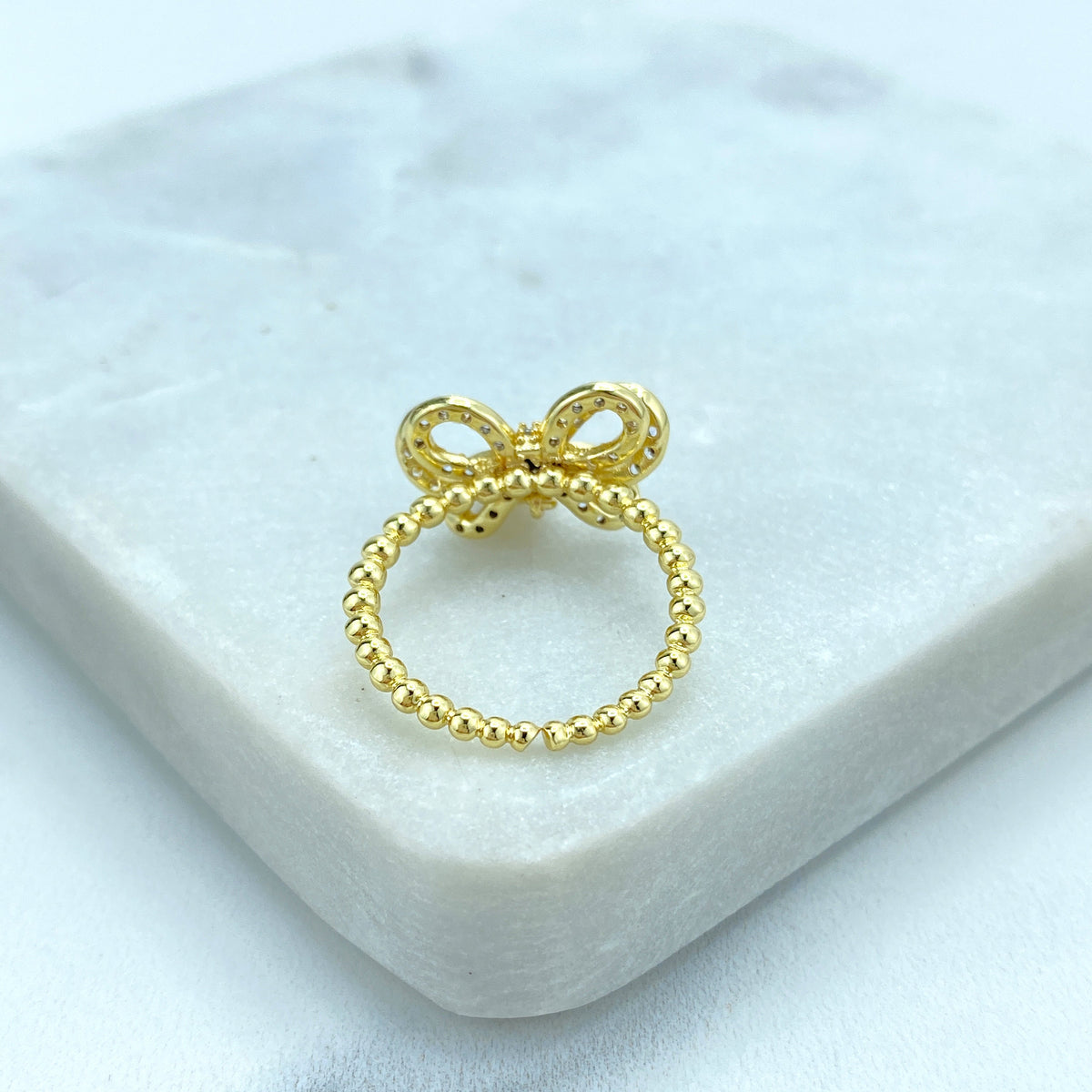 18k Gold Filled Adjustable Ring with Dangle Charms, Ribbon Bow Ring featuring Micro Cubic Zirconia Ring, Knot Bow Ring, Wholesale Jewelry