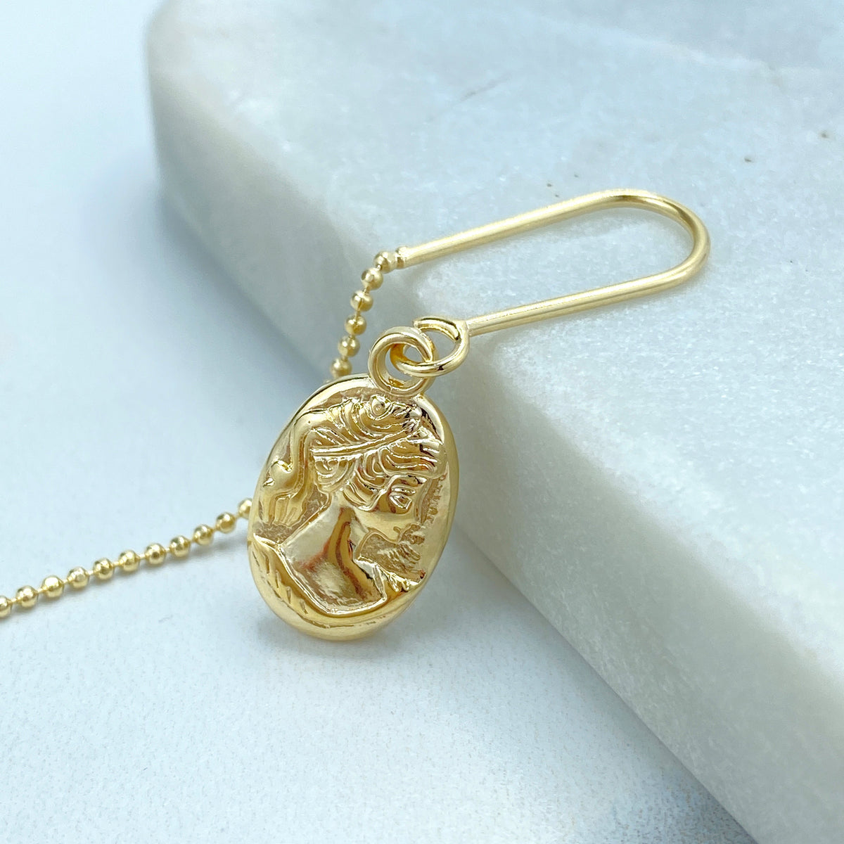 18k Gold Filled Threader Earrings Chain with Drop Medal Cameo or Cutout Crown Charm, Vintage Threader Earrings, Wholesale Jewelry