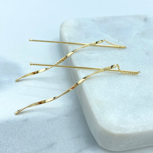 18k Gold Filled Paperclip Chain and Twisted Line Threader Earrings, Minimalist Style, Wholesale Jewelry