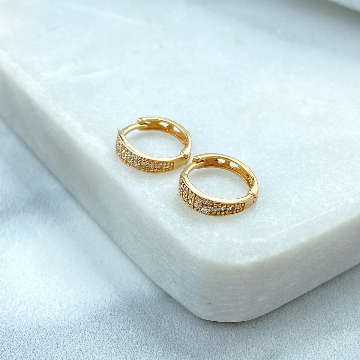 14k Solid Gold Huggie Earrings featuring Cubic Zirconia, 14k Solid Yellow Gold Classic CZ Huggie Earrings