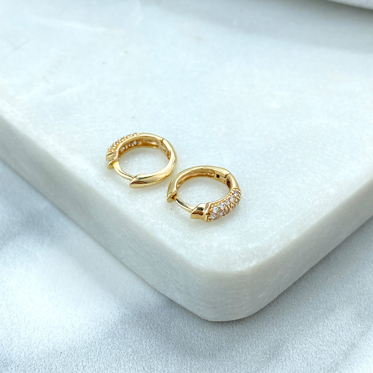 14k Solid Gold Huggie Earrings featuring Clear Cubic Zirconia, 14k Solid Yellow Gold Classic CZ Huggie Earrings
