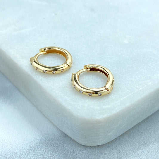 14k Solid Gold Huggie Earrings featuring Clear Cubic Zirconia, 14k Solid Yellow Gold Classic CZ Huggie Earrings