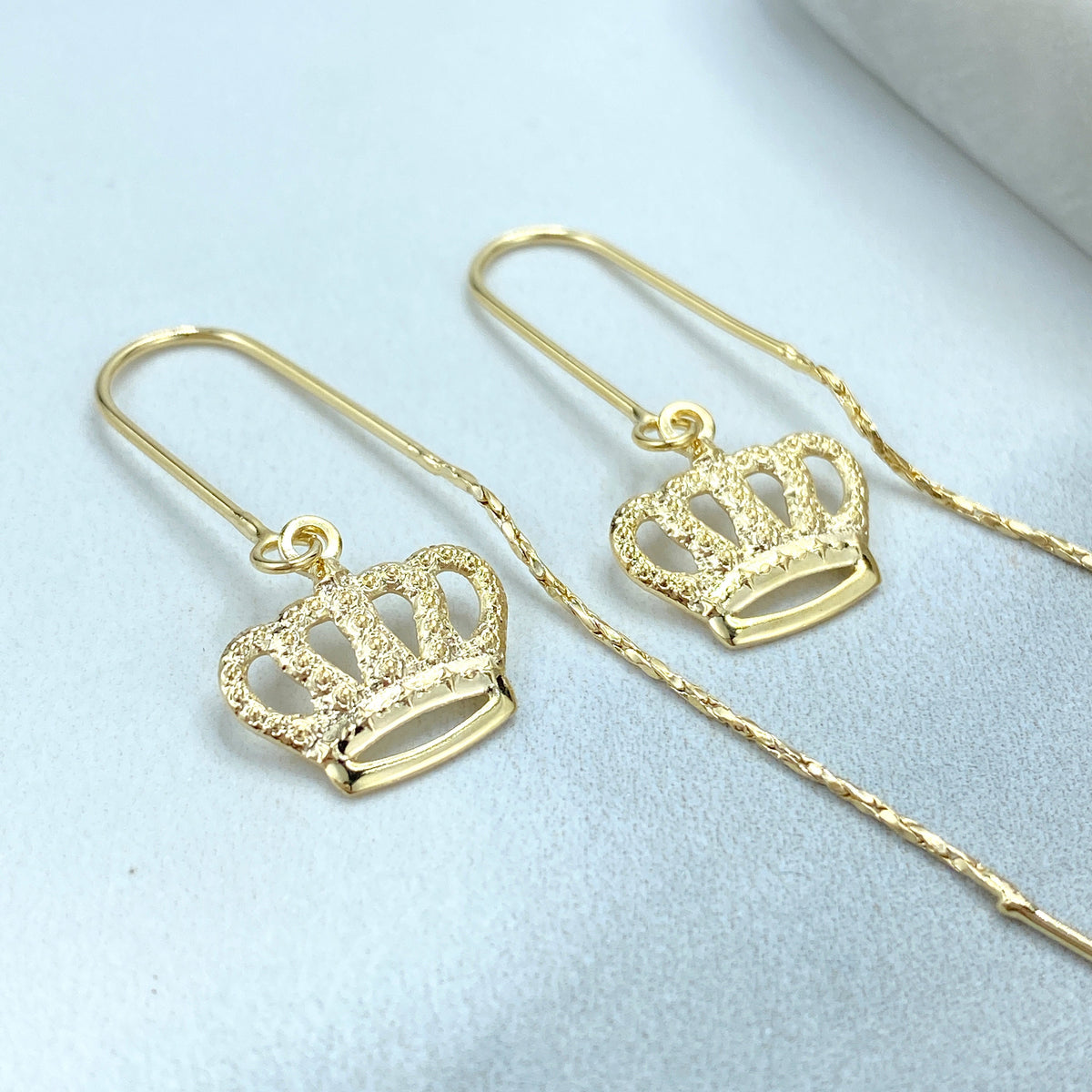 18k Gold Filled Threader Earrings Chain with Drop Medal Cameo or Cutout Crown Charm, Vintage Threader Earrings, Wholesale Jewelry