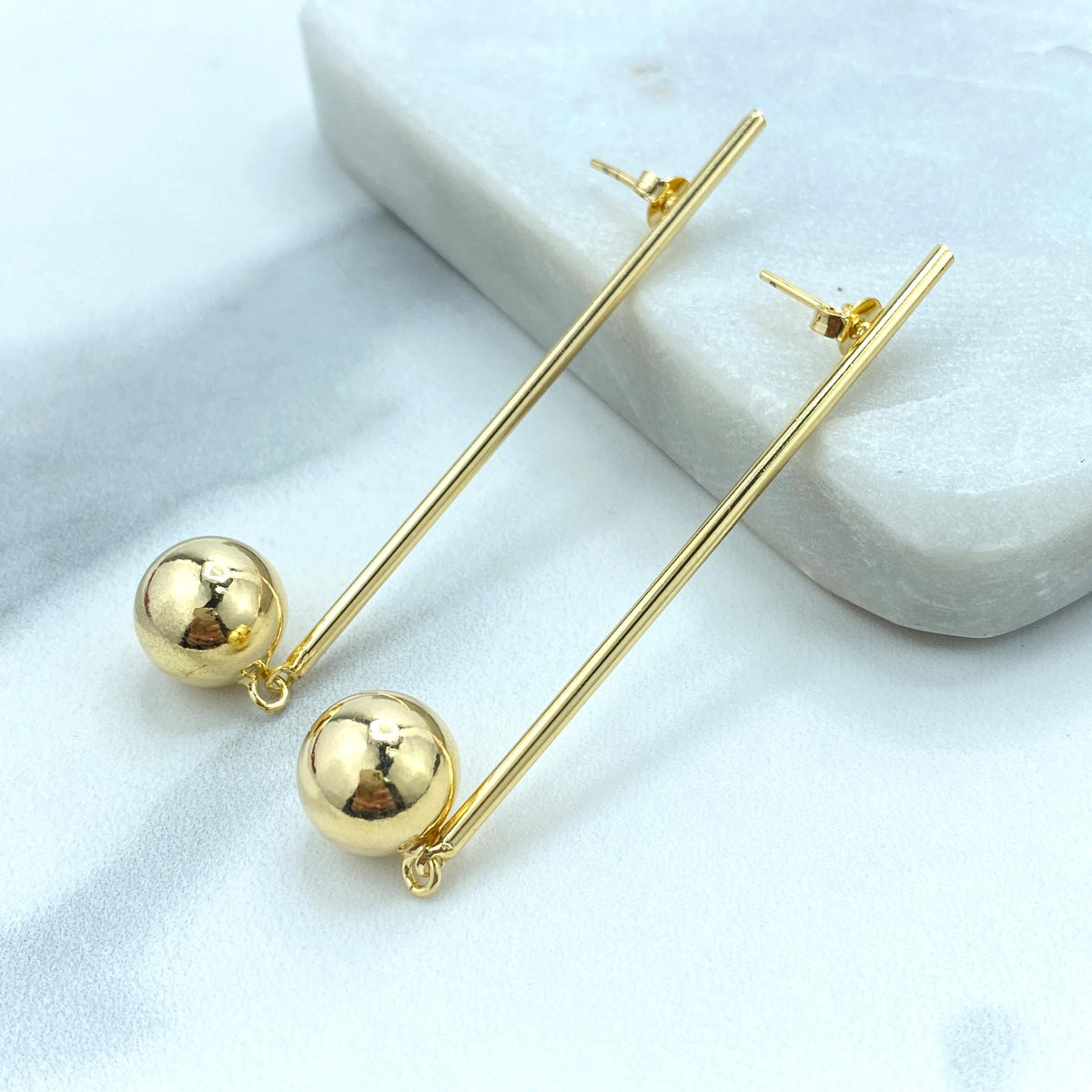 18K Gold Filled Stick & Drop Earrings, Gold Ball Dangle Earrings, Stick and Ball Drop Earrings, Wholesale Jewelry