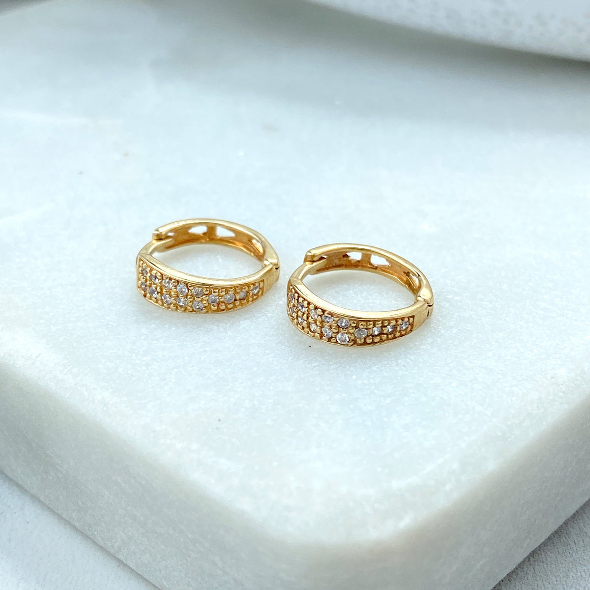 14k Solid Gold Huggie Earrings featuring Cubic Zirconia, 14k Solid Yellow Gold Classic CZ Huggie Earrings