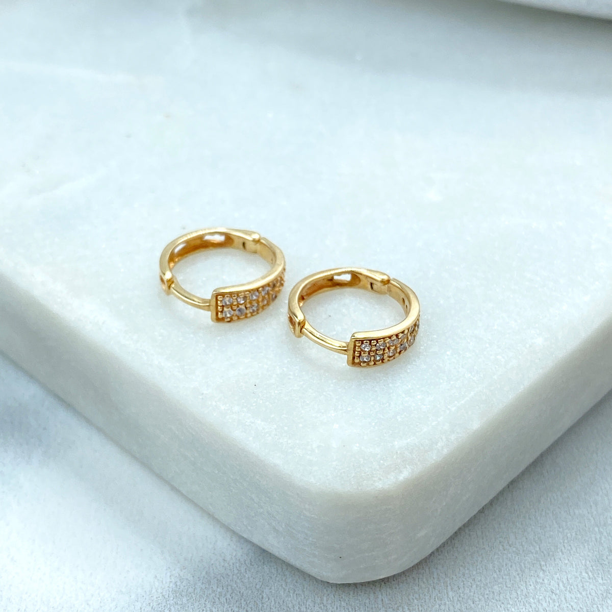 14k Solid Gold Huggie Earrings featuring Cubic Zirconia, 14k Solid Yellow Gold Classic CZ Huggie Earrings