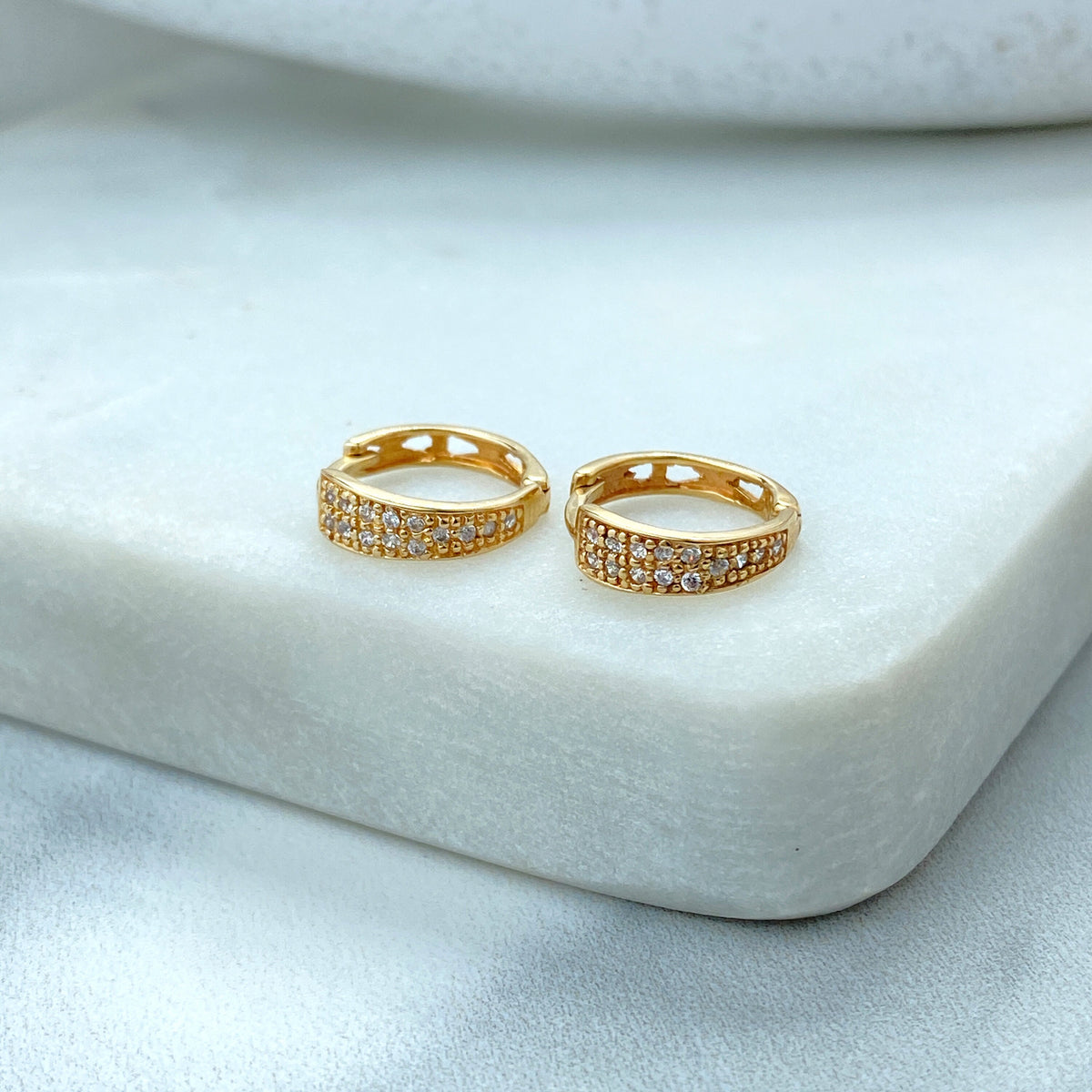 14k Solid Gold Huggie Earrings featuring Cubic Zirconia, 14k Solid Yellow Gold Classic CZ Huggie Earrings